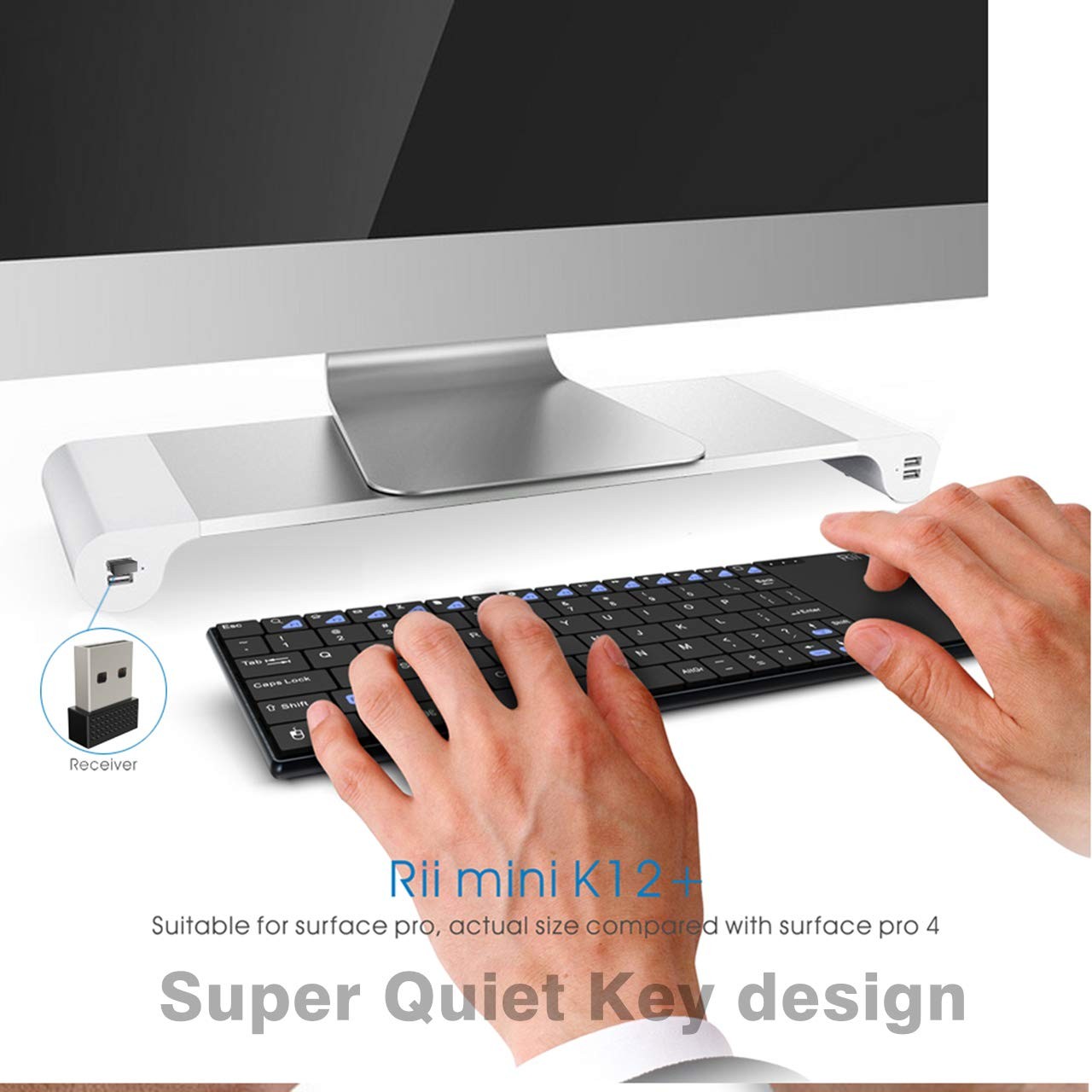 Rii K12+ Mini Wireless Keyboard with Large Touchpad Mouse&Qwerty Black