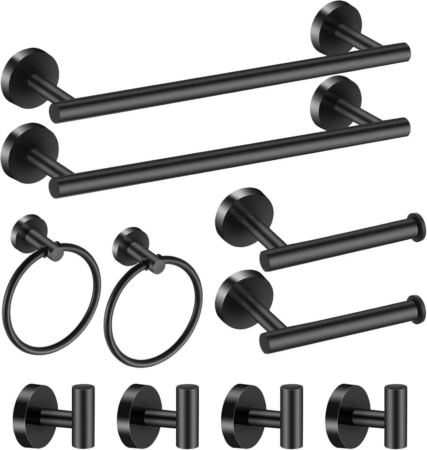 Matte Black 10-Piece Complete Bathroom Accessory Set Towel Bar & Hardware Kit