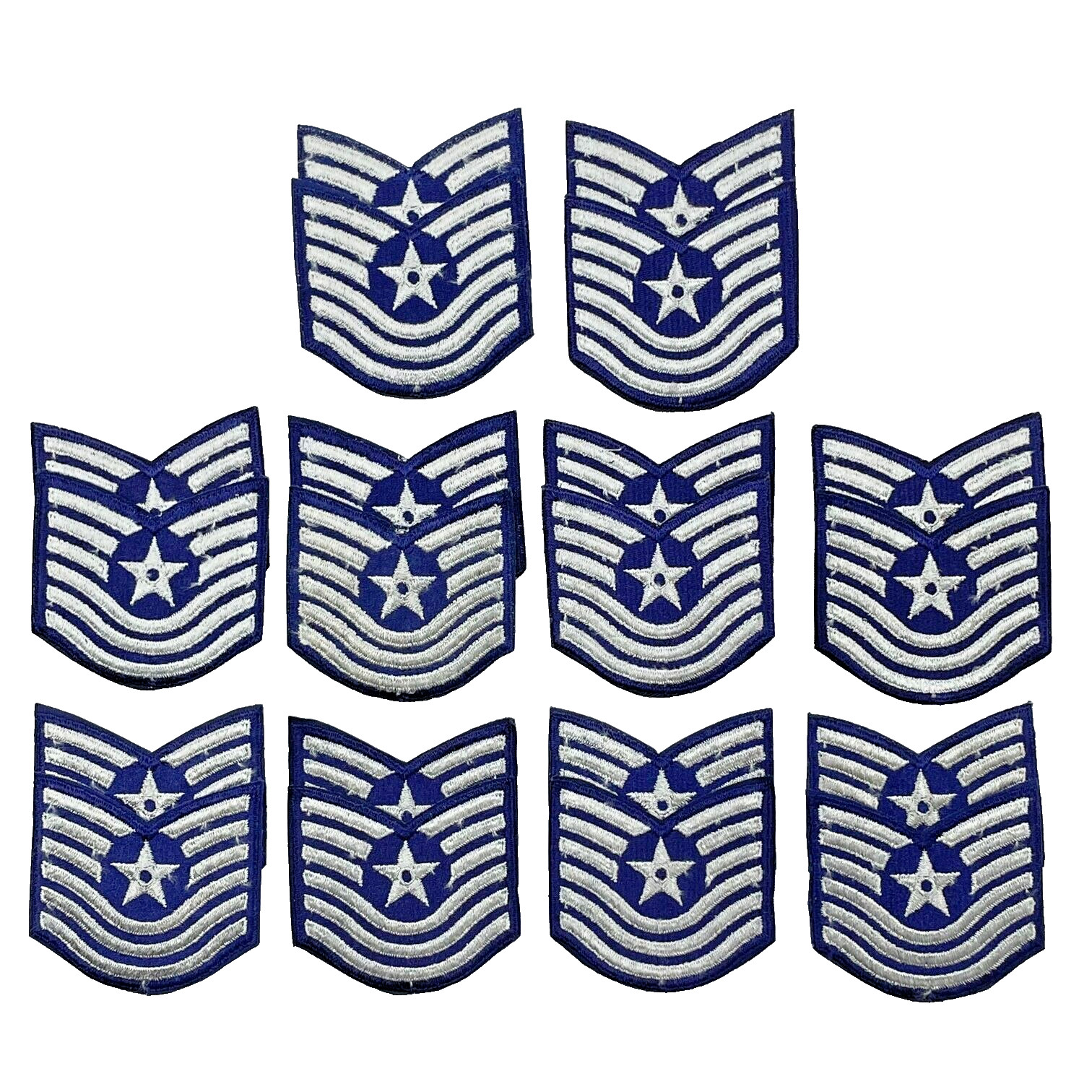 Lot Of 10 Pairs U.S. Air Force USAF Master Sgt. Cut Edge Rank Patches - Small 3"