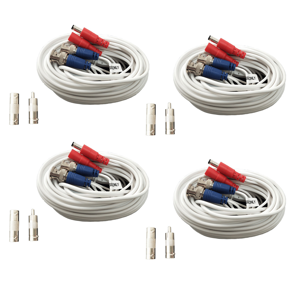 4x 50feet BNC video power cable security camera CCTV DVR surveillance wire white