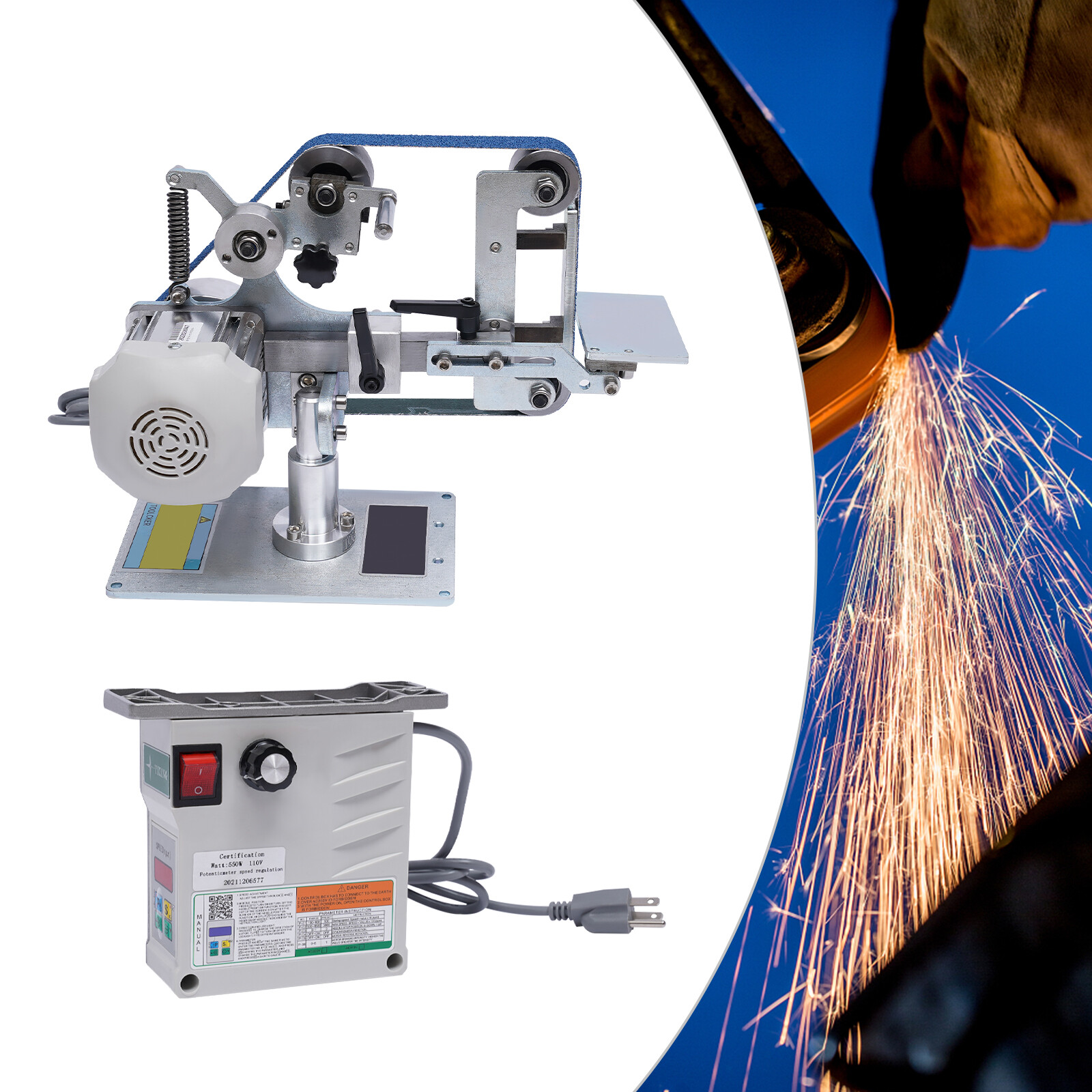 Belt Sander Sharpener Vertical/Horizontal Polishing Grinder Tool & Motor 550W