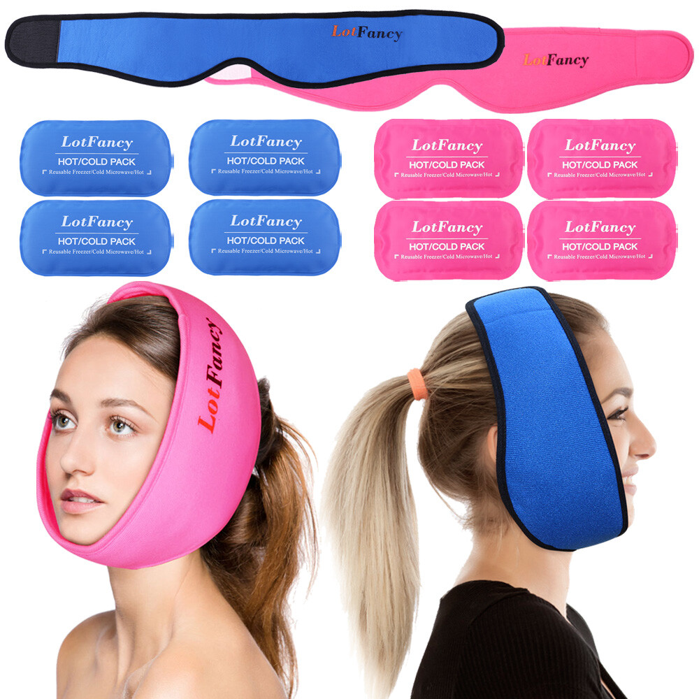 Face Ice Pack Therapy Wrap for Wisdom Teeth Jaw Head Chin Pain w/ Hot Cold Packs