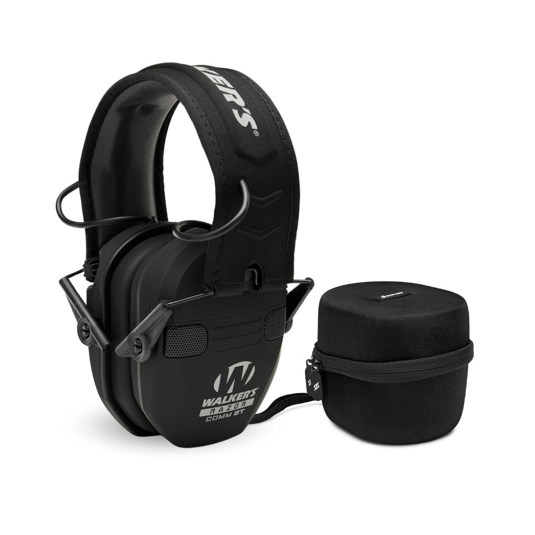 Walkers Razor Slim Electronic Bluetooth Quad Black Muff with Case Bundle