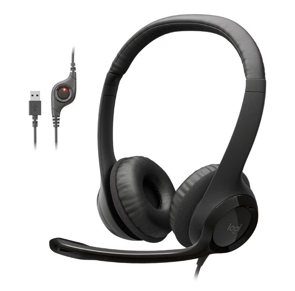 Logitech H390 USB-A Wired Stereo Headset Noise-Cancel Boom Mic Mute/Vol 6.23ft