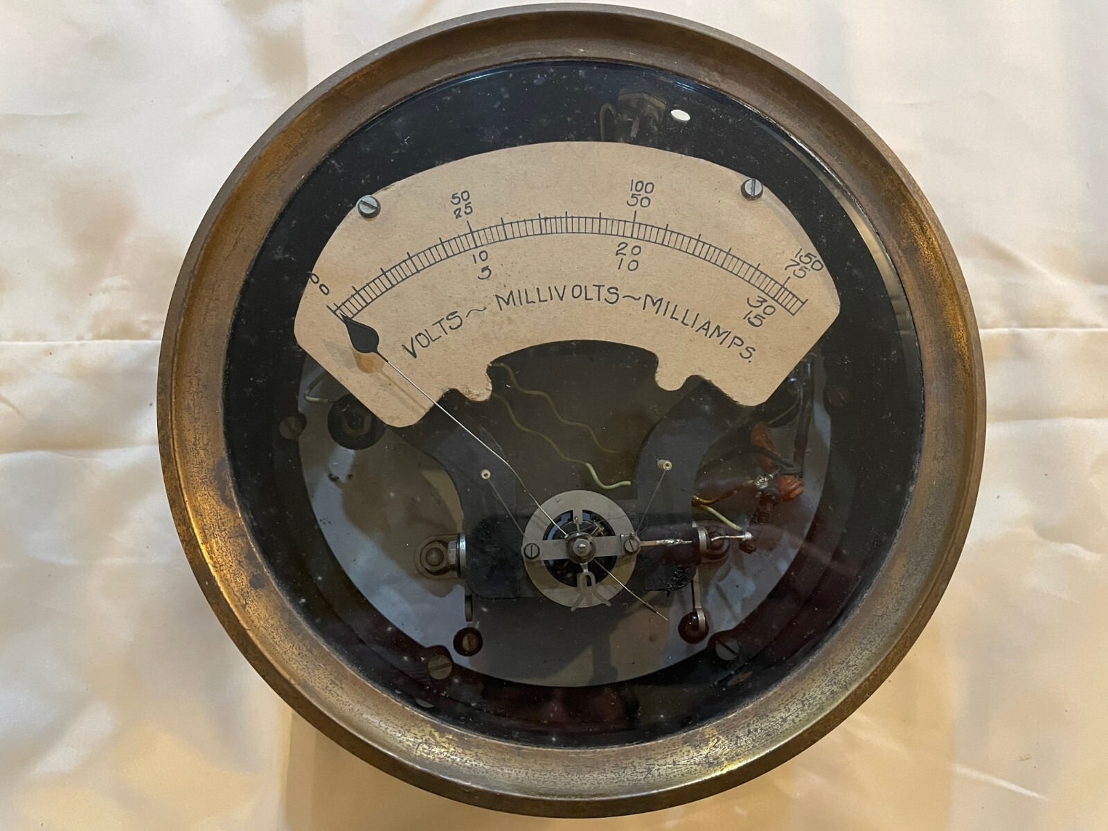Vintage Brass Electrical Gauge Volt meter - Millivolts - Milliamps