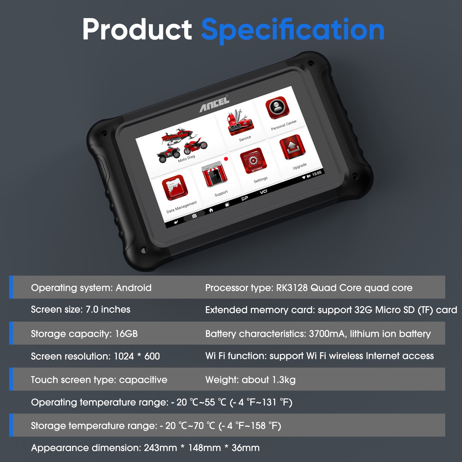ANCEL MT700 Motorcycle OBD2 Scan Tool Full System Auto VIN ECU Reset 31+ Service