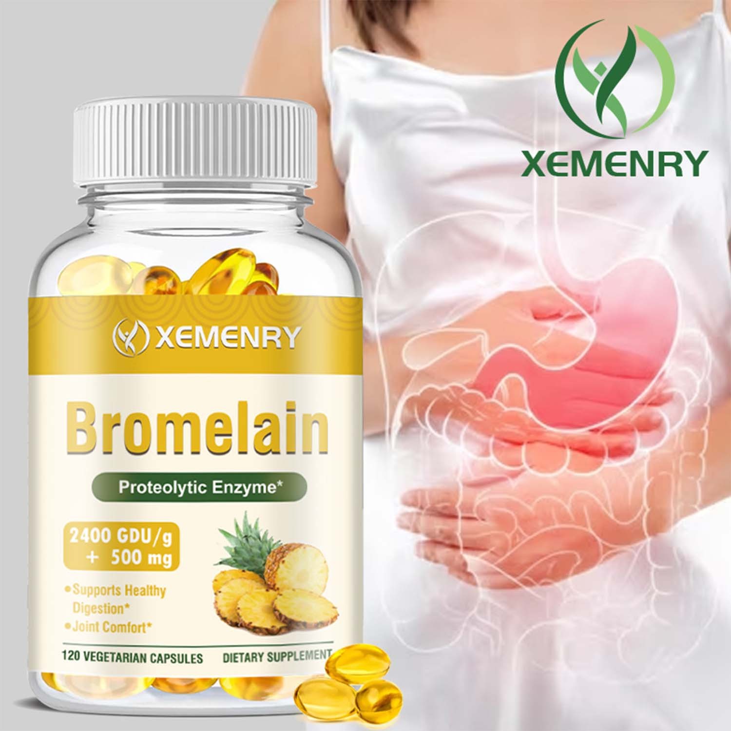 Bromelain Capsules 500mg - Bloating Relief, Immune Health, Joints Skin Health