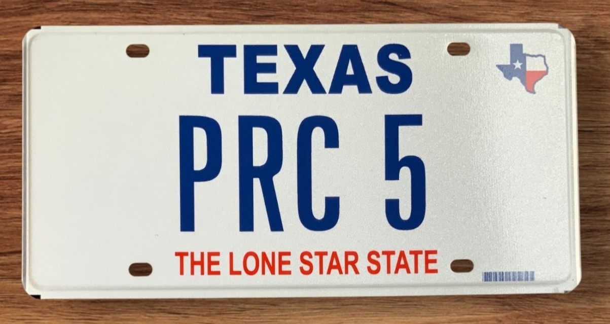 TXS LONE STAR STATE  VANITY AUTO LICENSE PLATE " PRC 5 " PUBLIC REGULATION COMM.