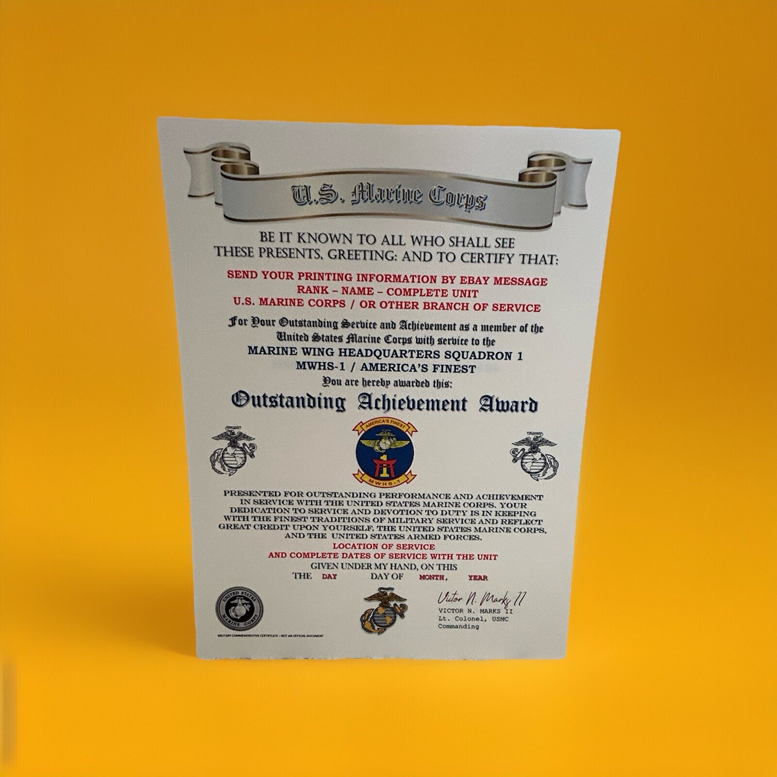 U.S.M.C. / MARINE WING HEADQUARTERS SQUADRON 1 / OUTSTANDING ACHIEVEMENT AWARD