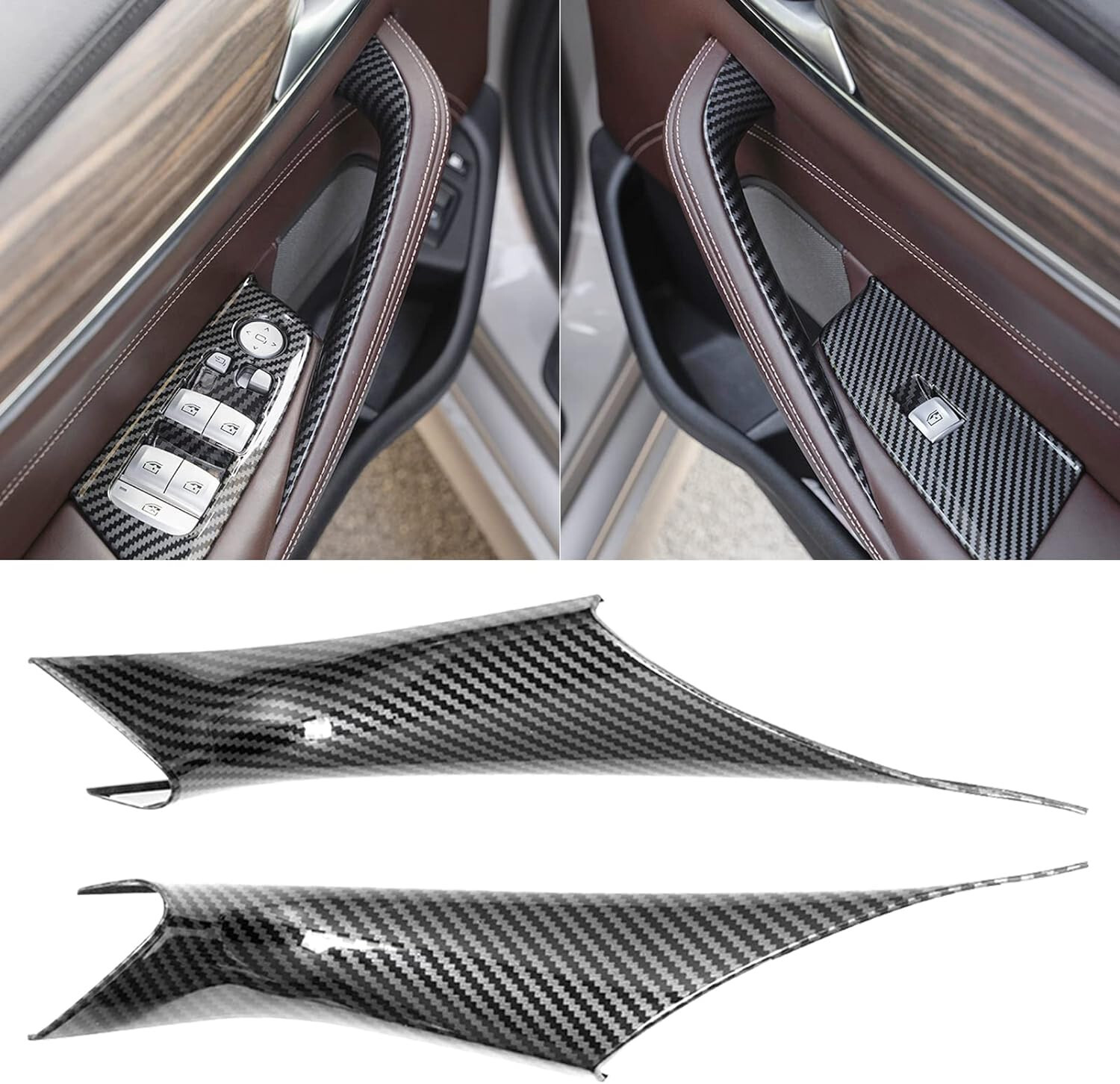 Carbon Fiber Print Snap-On Interior Door Pull Handle Cover Fits 17-23 G30 G31