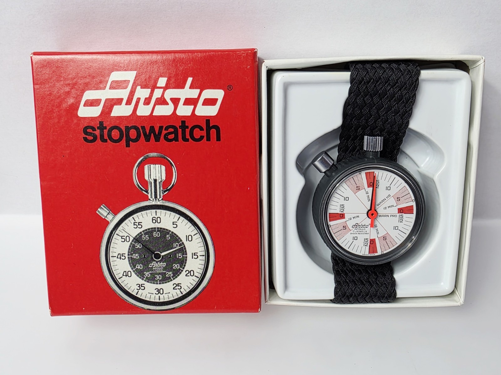 VINTAGE ARISTO APOLLO 7 JEWELS STOPWATCH #35 UNUSED IN BOX NEW OLD STOCK NICE!!