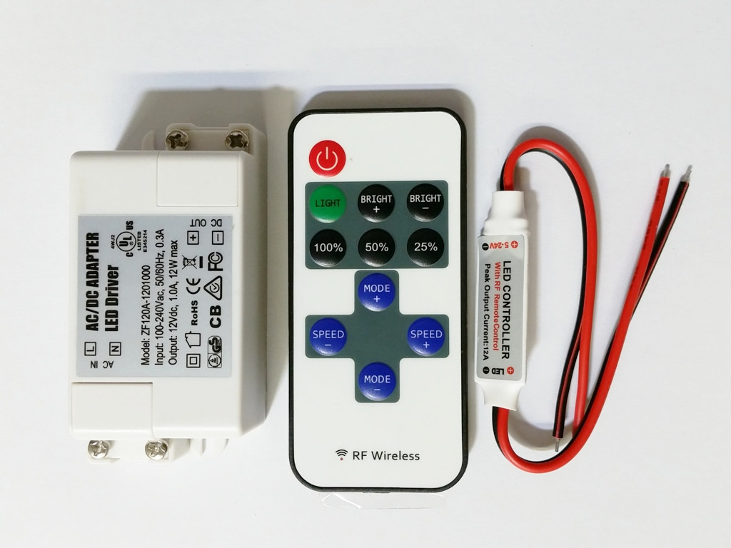 LED Driver 12V 12W 1A CV Power Adapter Supply with Wireless Remote Dimmer Strip