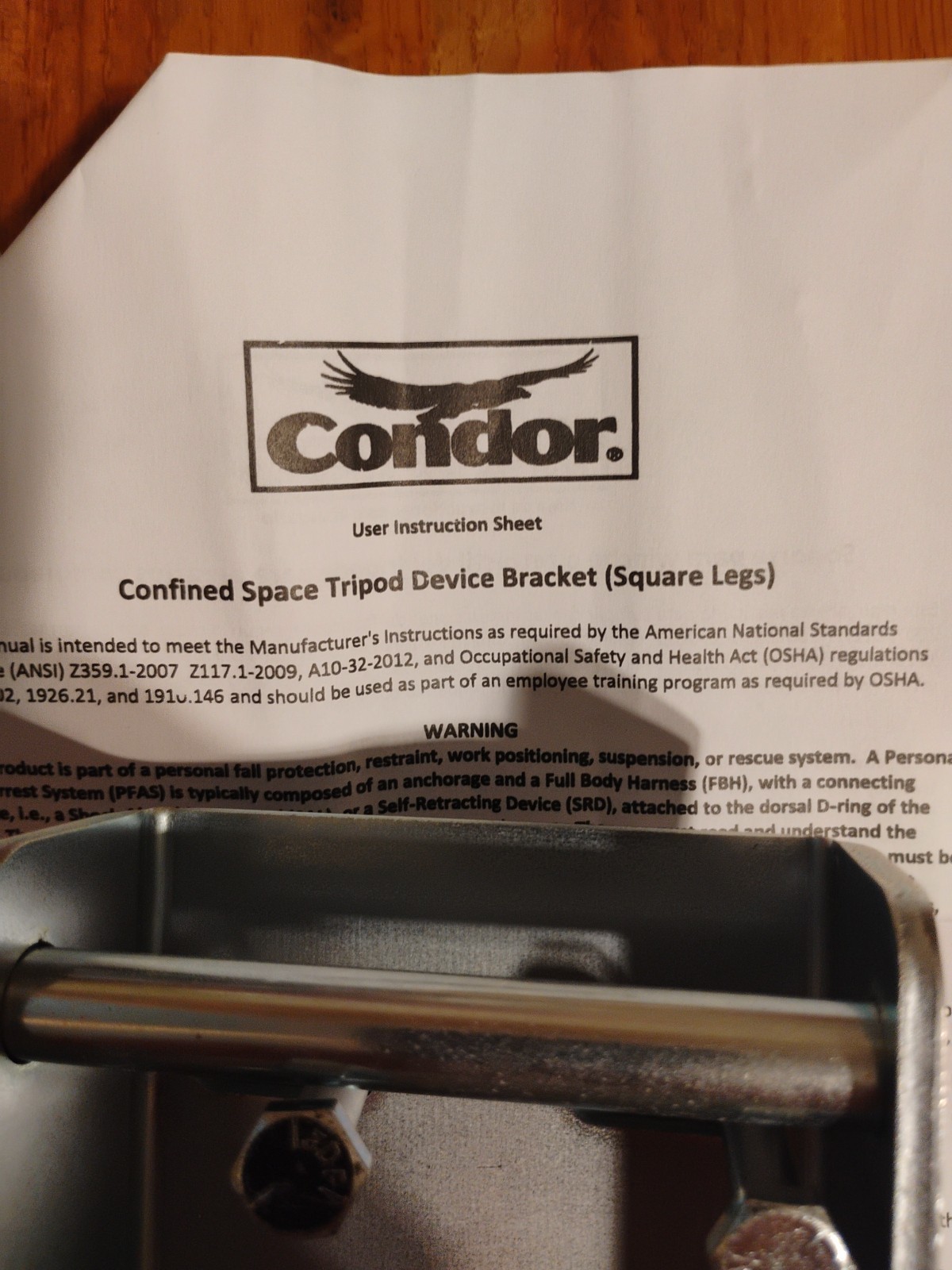 Condor Confined Space Tripod Device Bracket (Square Legs)