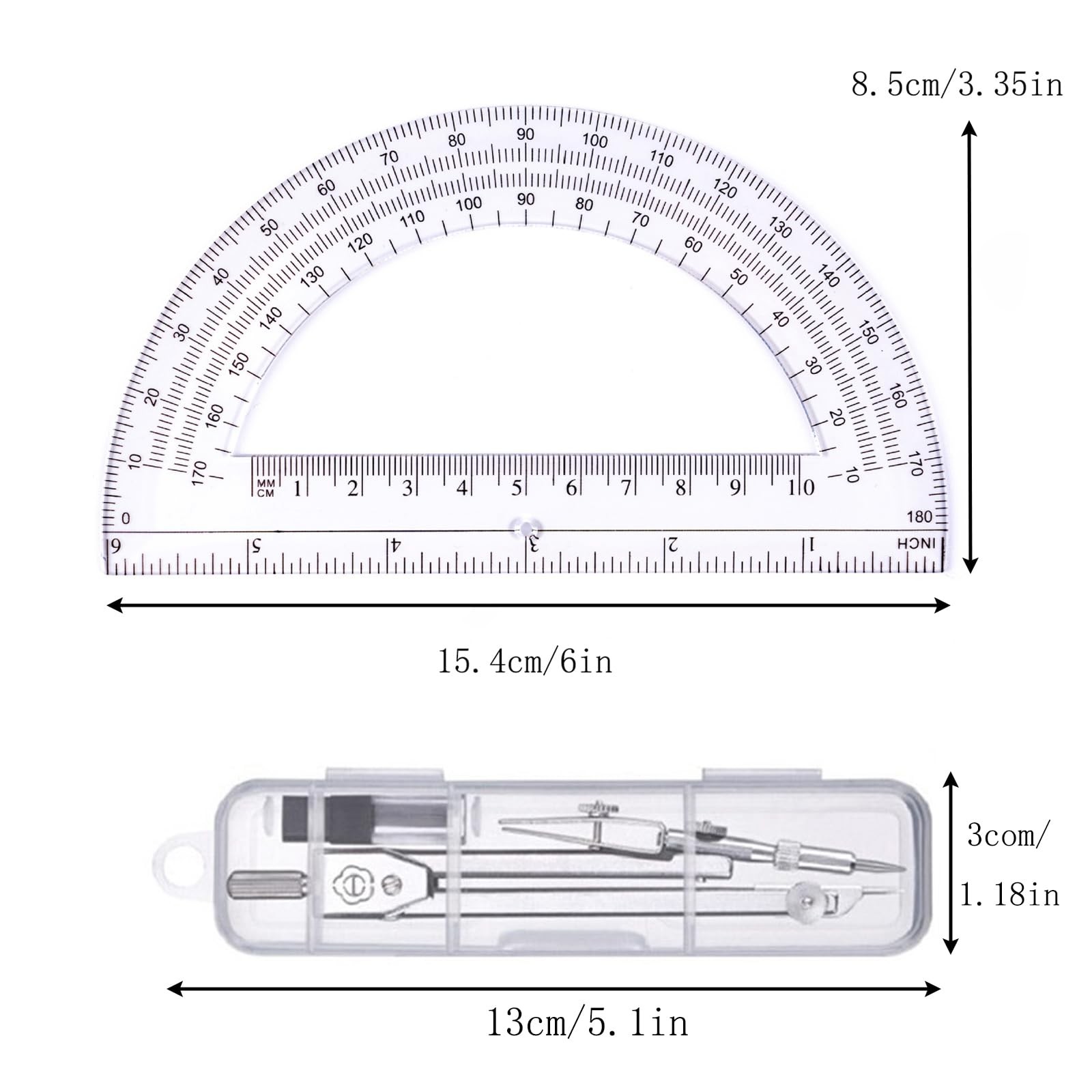 Protractor and Compass Set, Protractor, Silver