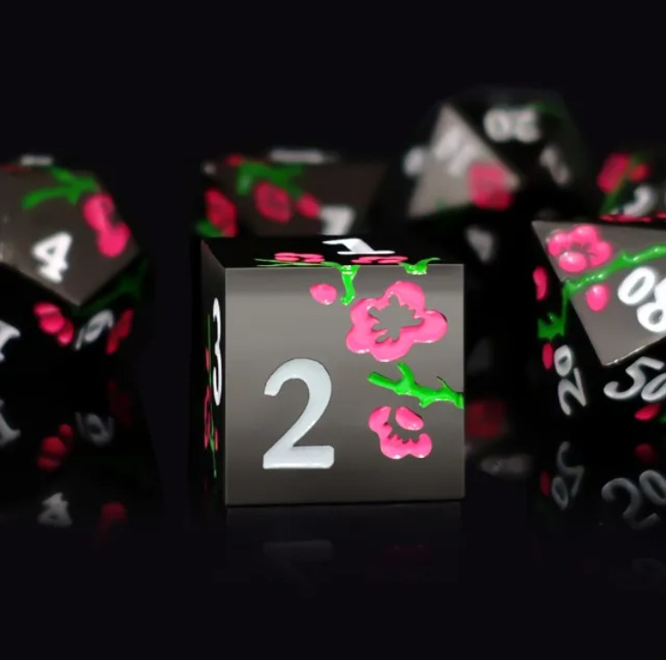 🍒🌸Black Cherry Blossom | Metal DnD Dice Set | Dungeons &Dragons RPG 6.28