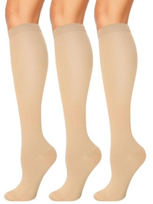 3 Pairs Compression Socks for Women & Men 15-20 Large-X-Large 03 Nude/Nude/Nude