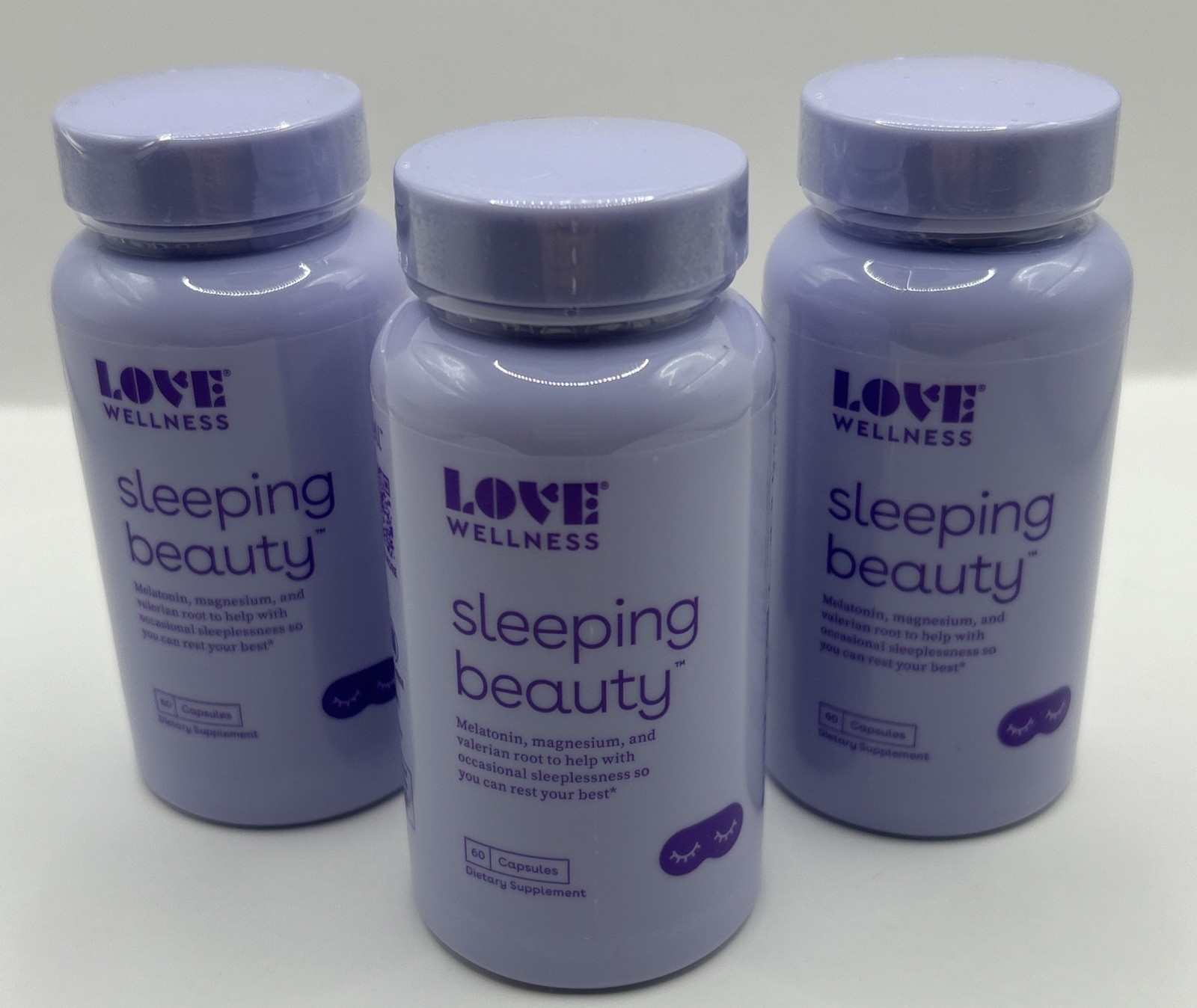 Three Bottles, Love Wellness Sleeping Beauty - 60 Capsules - Expires 09/2027