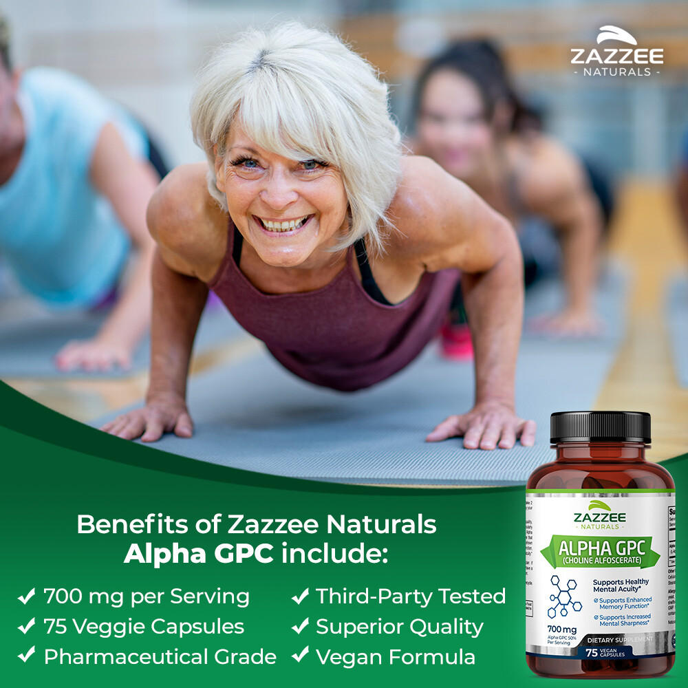 Alpha GPC Choline 75 Veggie Caps 700 mg per Serving Pharmaceutical Grade Non-GMO