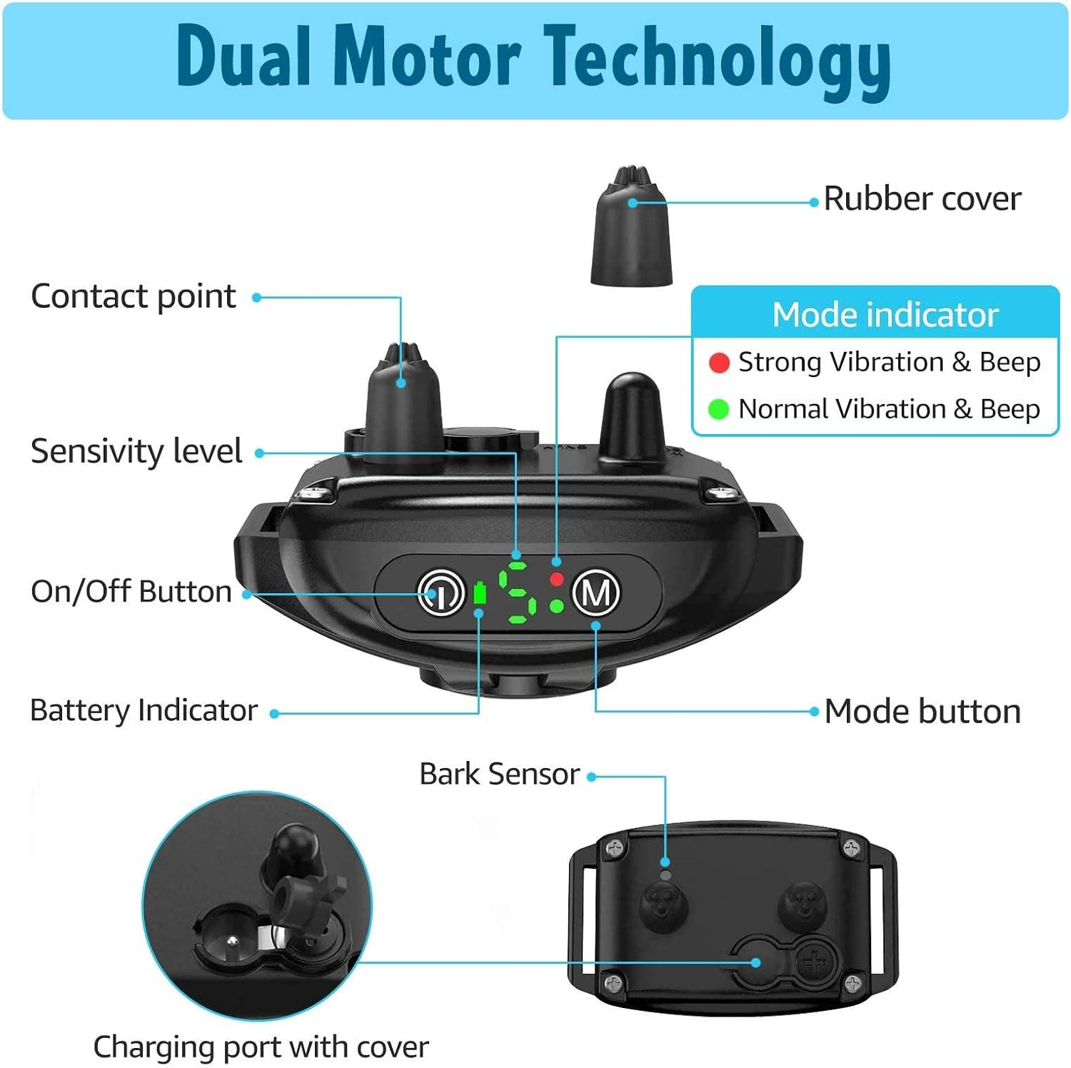No Shock Bark Collar for Dogs Barking Control Humane Waterproof Training