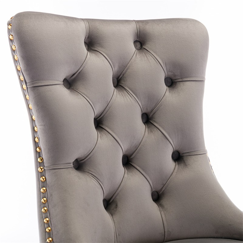 Set of 2 High-end Tufted Velvet Upholstered Dining Chairs with Golden Steel Legs