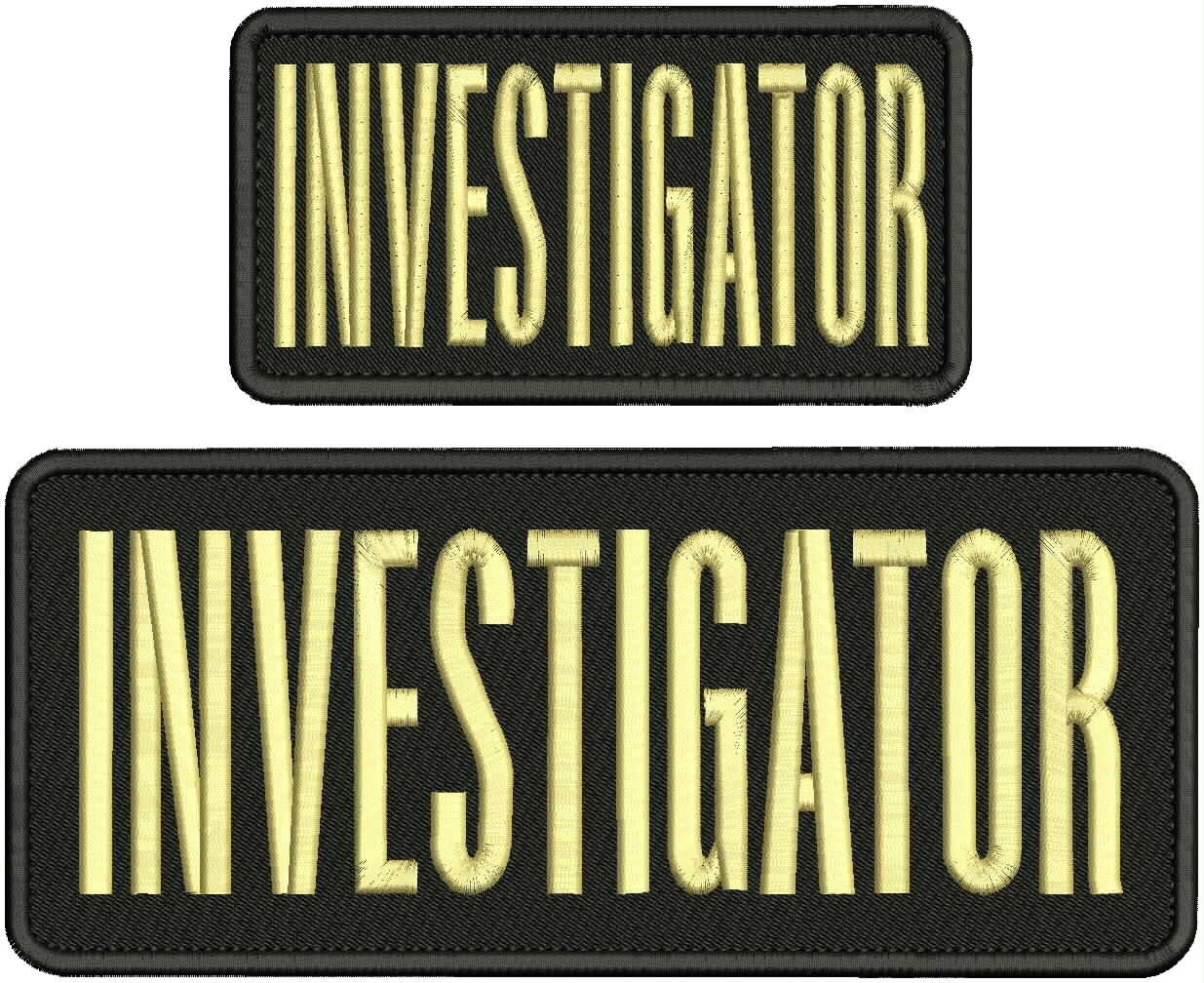 INVESTIGATOR  EMBROIDERY PATCHES 4X10 AND 3X6 HOOK ON BACK  TAN ON BLACK
