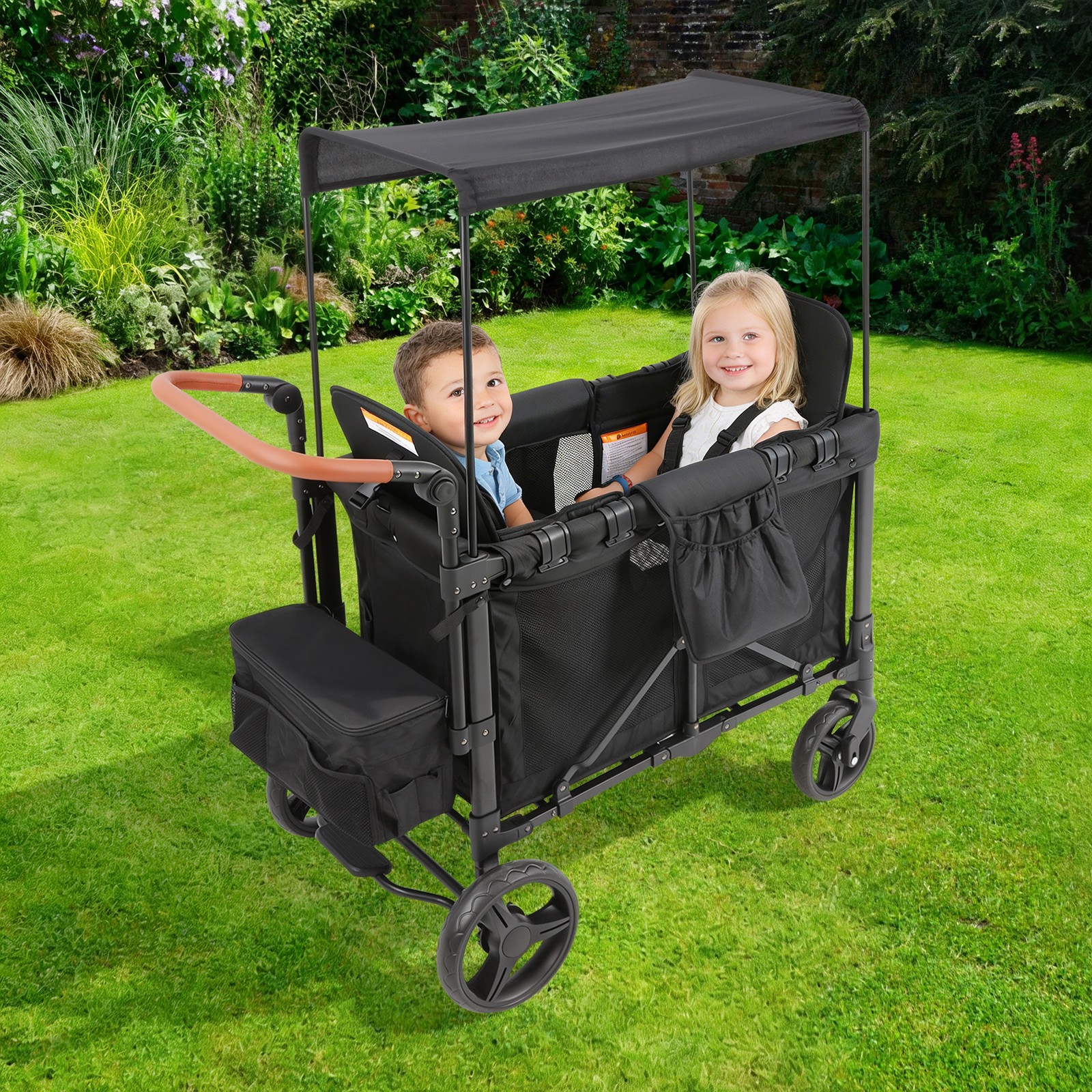 2 Seat Wagon Stroller with Canopy, Baby Wagon Stroller for 2 Kids