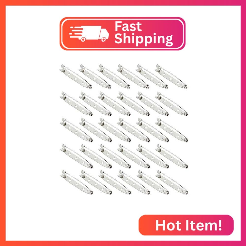 Bonsicoky 30 Pcs Silver Safety Pins Clasp with Holes, Brooch Badge Bar Pins for