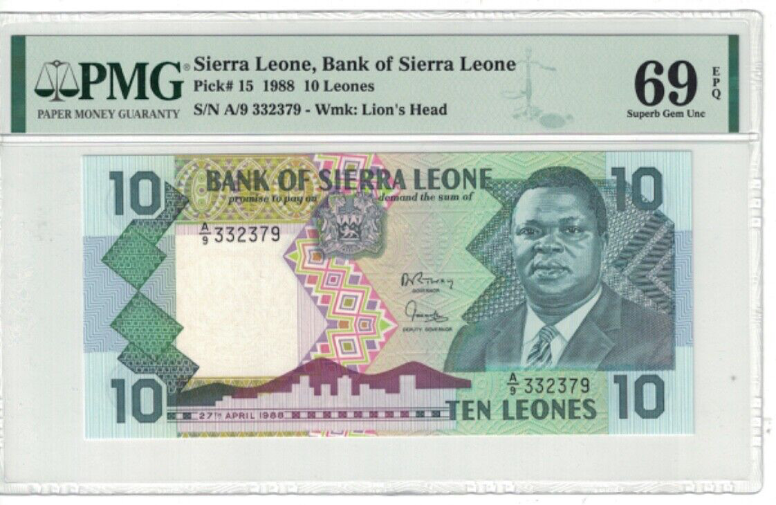Sierra Leone 10 Leones 1988 Pick# 15 "TOP POP" PMG: 69 EPQ GEM UNC. #PL2586
