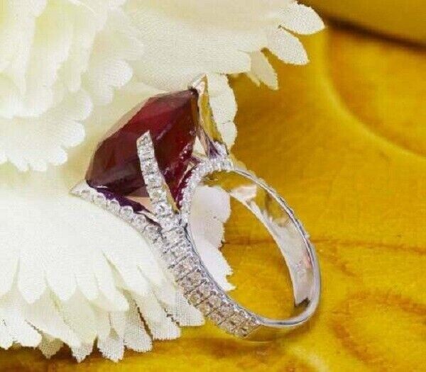 3Ct Lab-Created Red Ruby Diamond Solitaire Engagement Ring 14K White Gold Finish