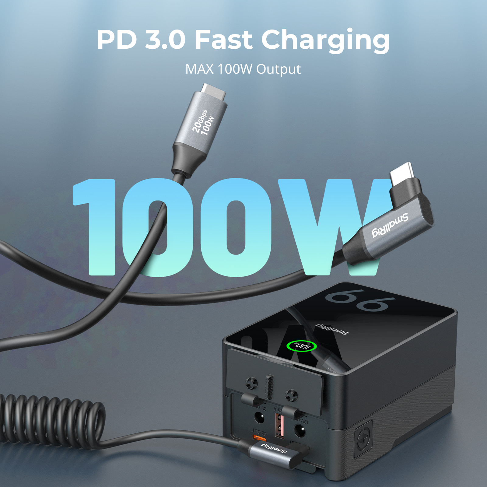 SmallRig USB C Coiled Data Cable,20Gbps Data Transfer, PD 100W Fast Charging