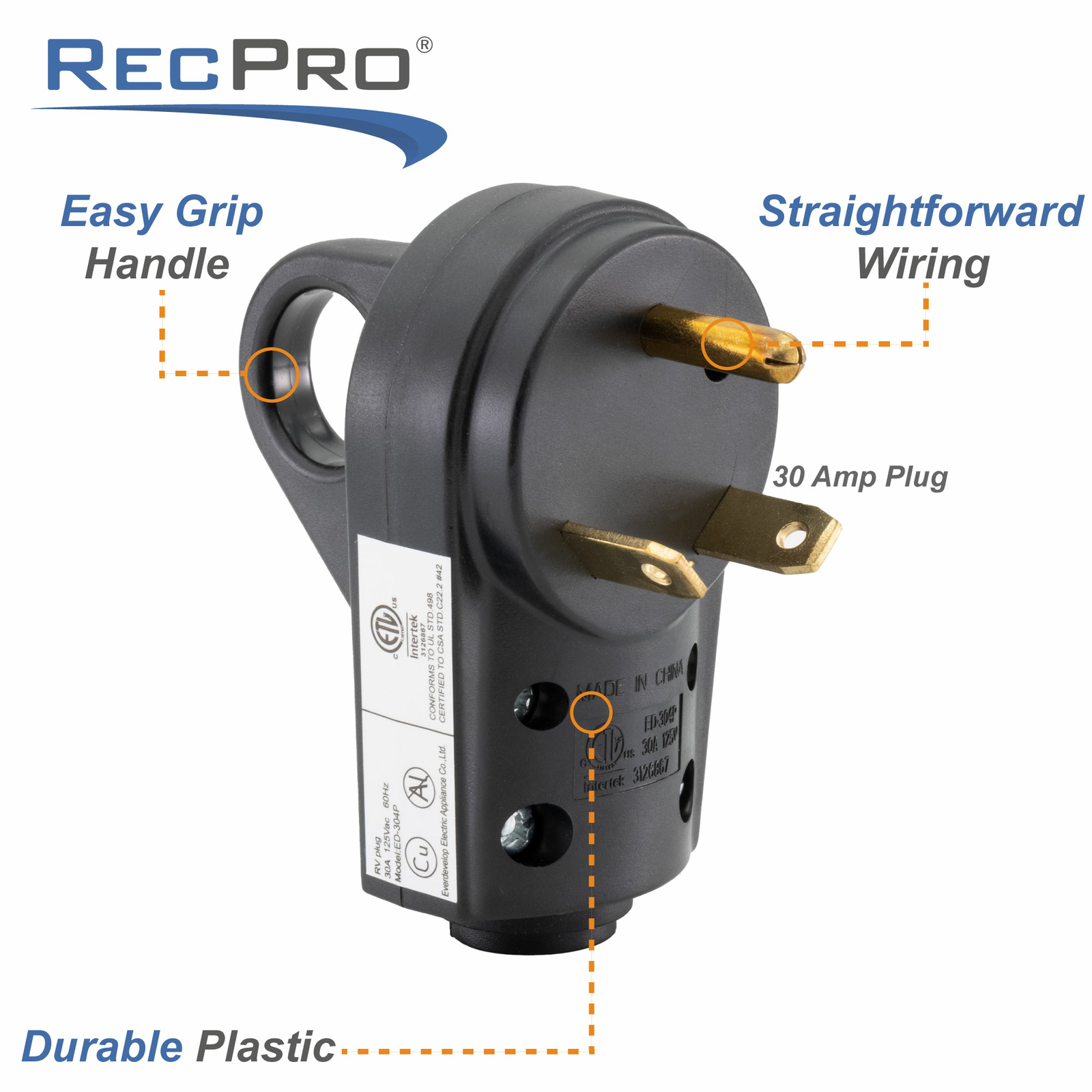 30 Amp RV Plug Replacement Male Plug End Camper Power Adapter 30A