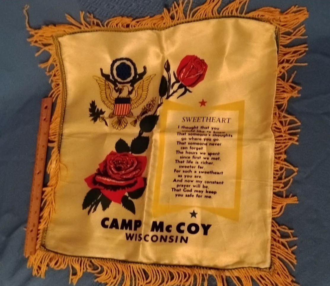 Vintage WW2 US Military Army - Sweetheart Pillow Case - Camp McCoy Wisconsin