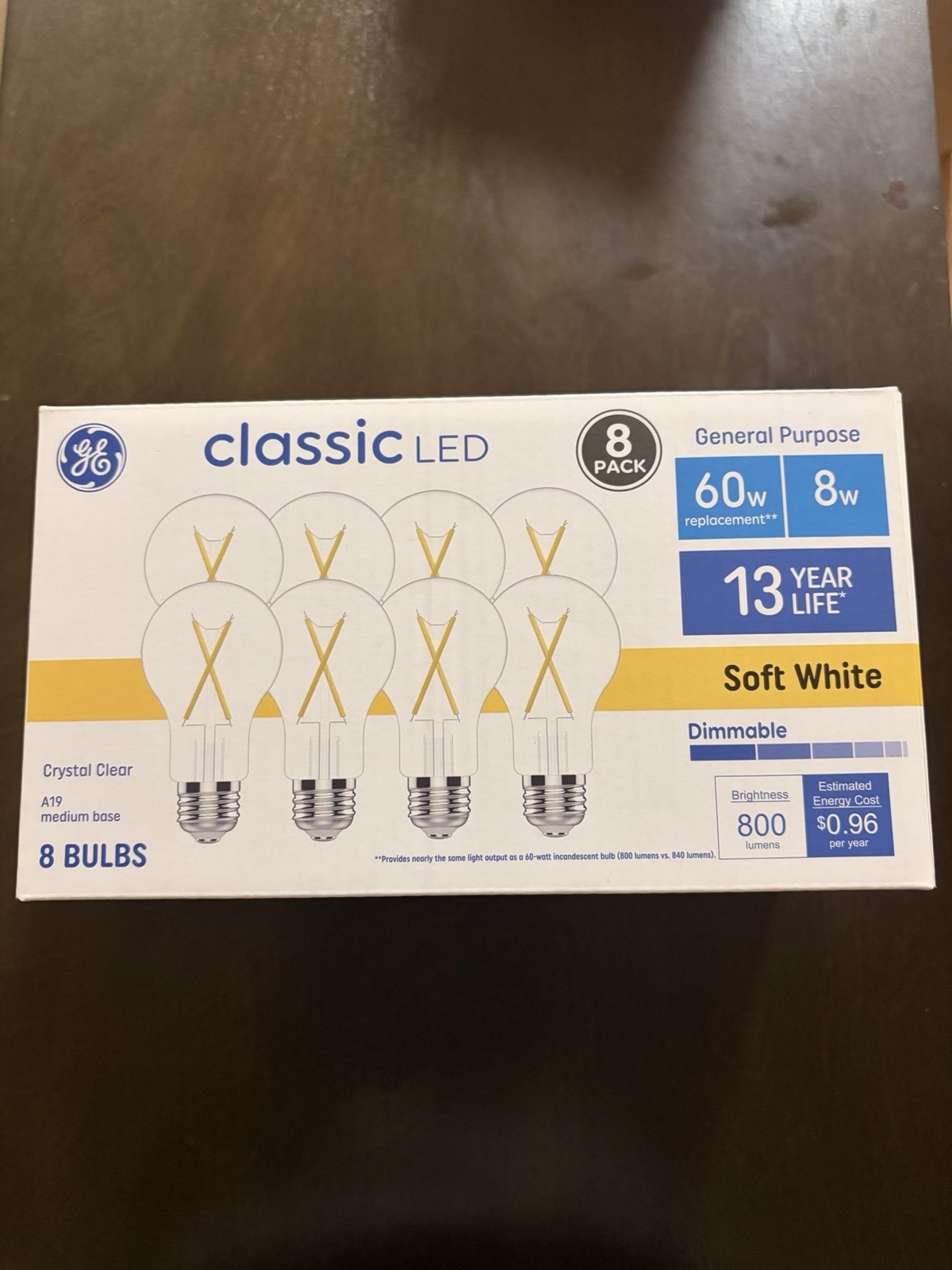 (3) GE Lighting 8 Packs (24 Total)LED 60W/8W A19 Bright White Dimmable-800 Lumen