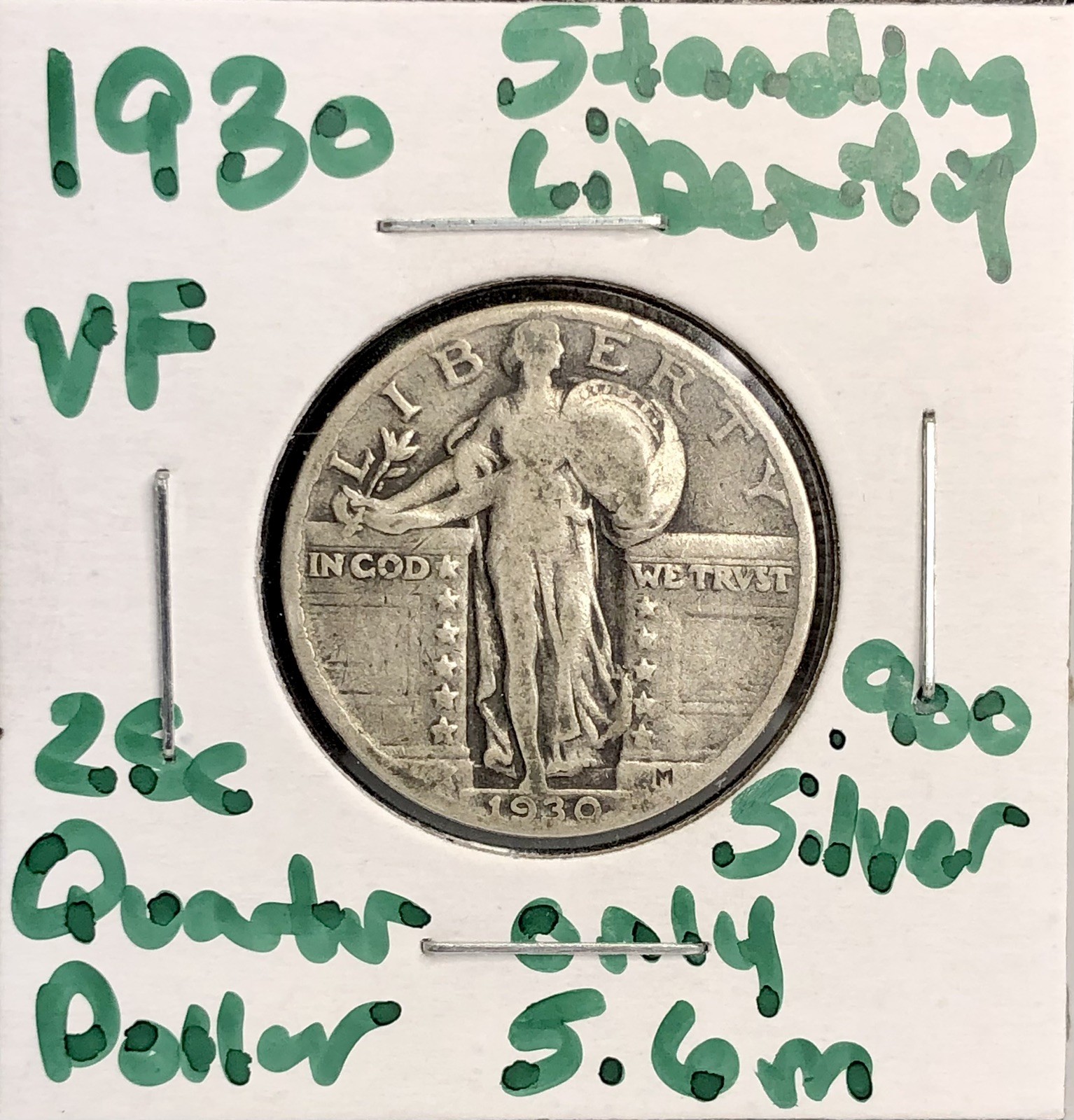 1930 Standing Liberty Quarter .900 Silver Coin Low Mintage Semi Key - Only 5.6m