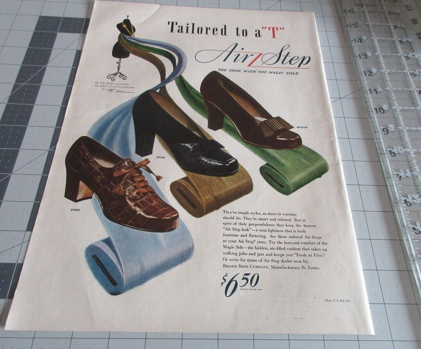 1943 Brown Shoe Company Air Step, Tailored to a "T" Vintage Print Ad Fashion