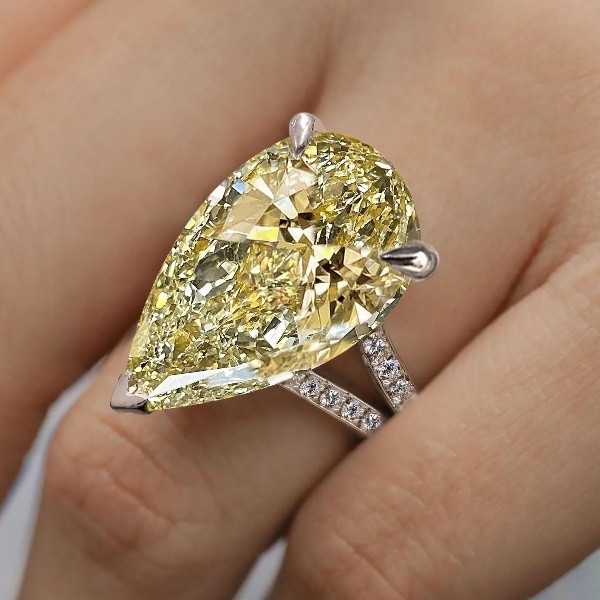 11.5 Ct Pear Cut Real Yellow Sapphire Diamond Wedding Ring 14K White Gold Size 7