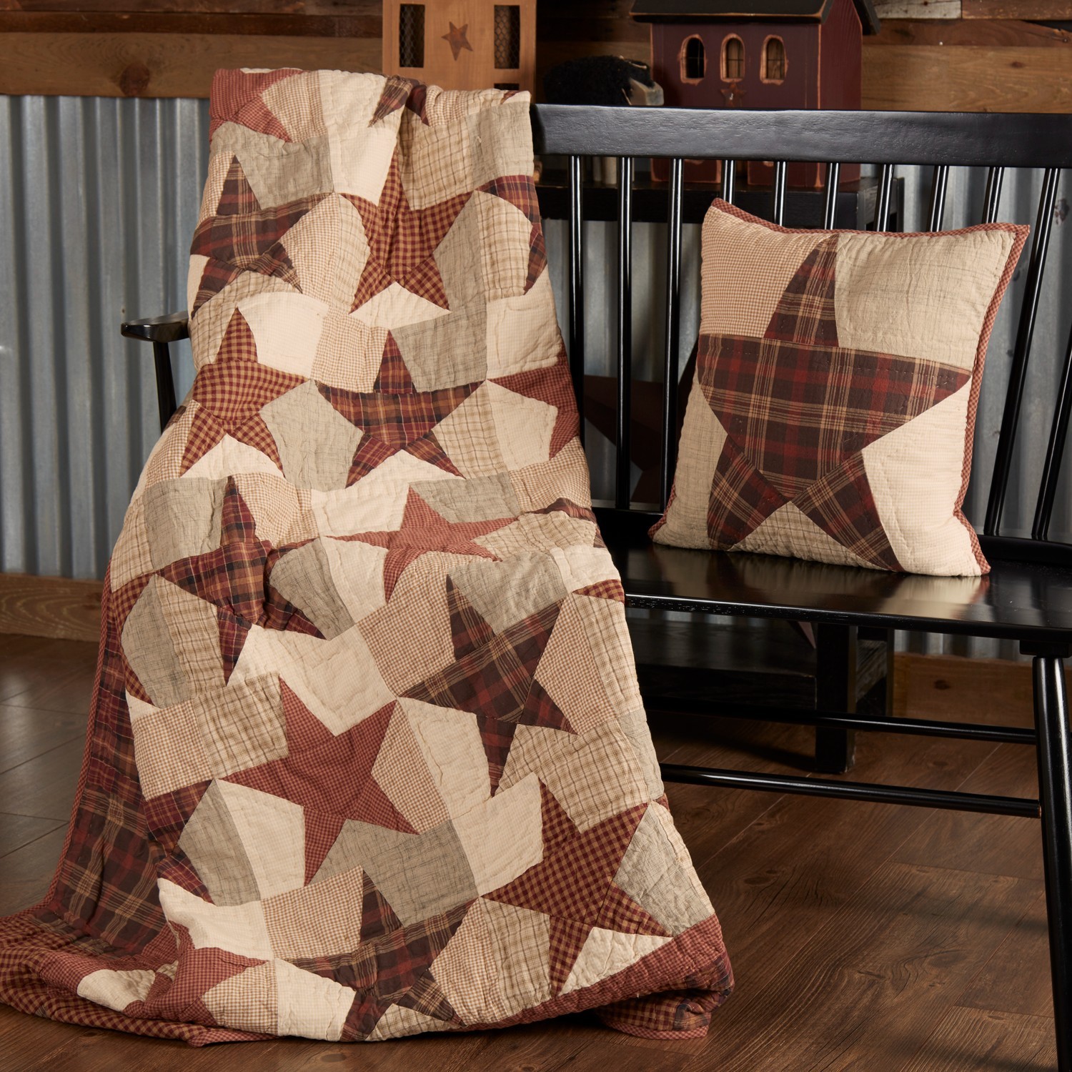 Abilene Star Quilted Throw 70x55 Blanket Country Western Patchwork Brown VHC