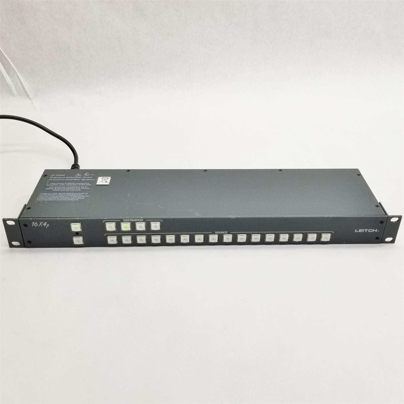 Leitch RCP-16X4P Programmable 16x4 Crosspoint Pushbutton Panel Rackmount Remote