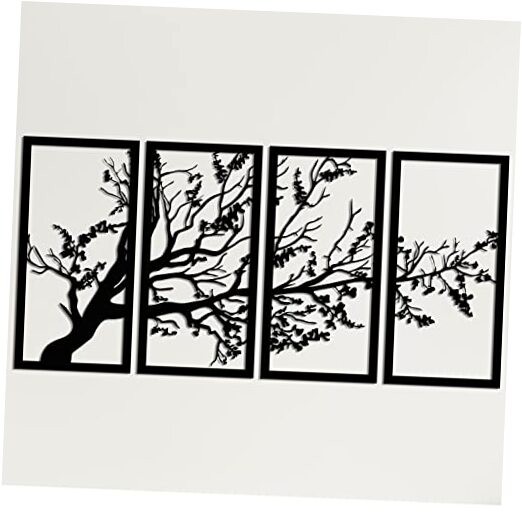 Metal Wall Art, Tree of Life 4 Panels, Tree Sign, 40"W x 20"H / 100x50 cm