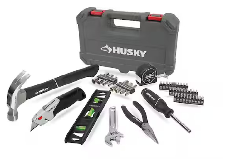 Husky 52 Piece Homeowner's Tool Kit Hammer Level Tape Measure Knife,  New