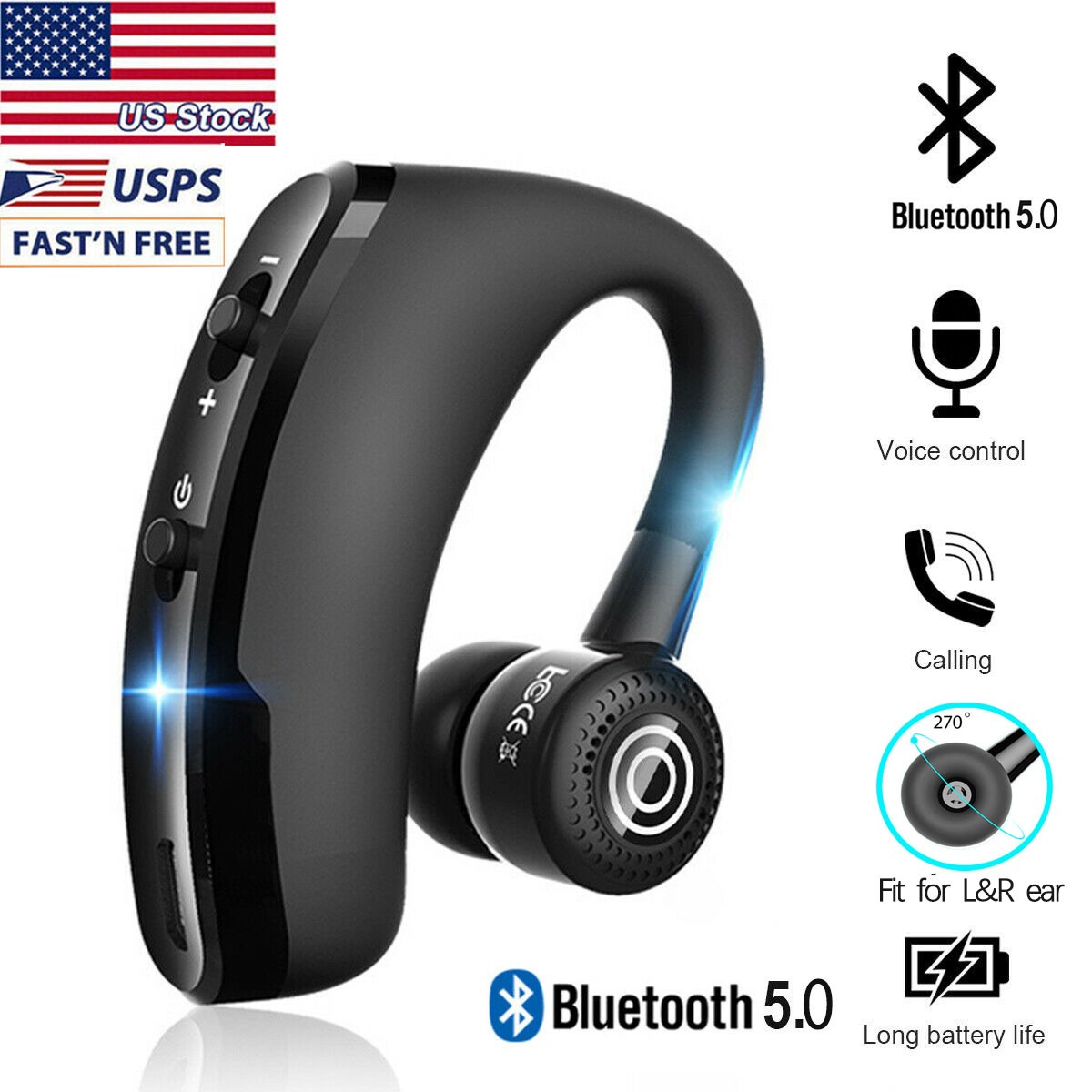 Bluetooth 5.0 Earpiece Wireless Headset Driving Trucker Earbuds Noise Cancelling