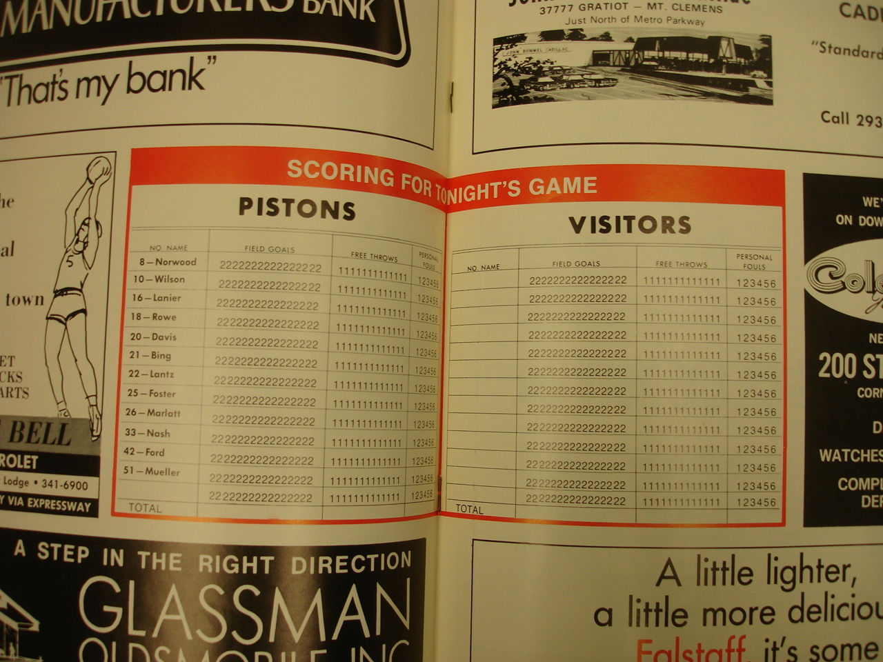 1972-73 Detroit Pistons NBA Program - Unscored