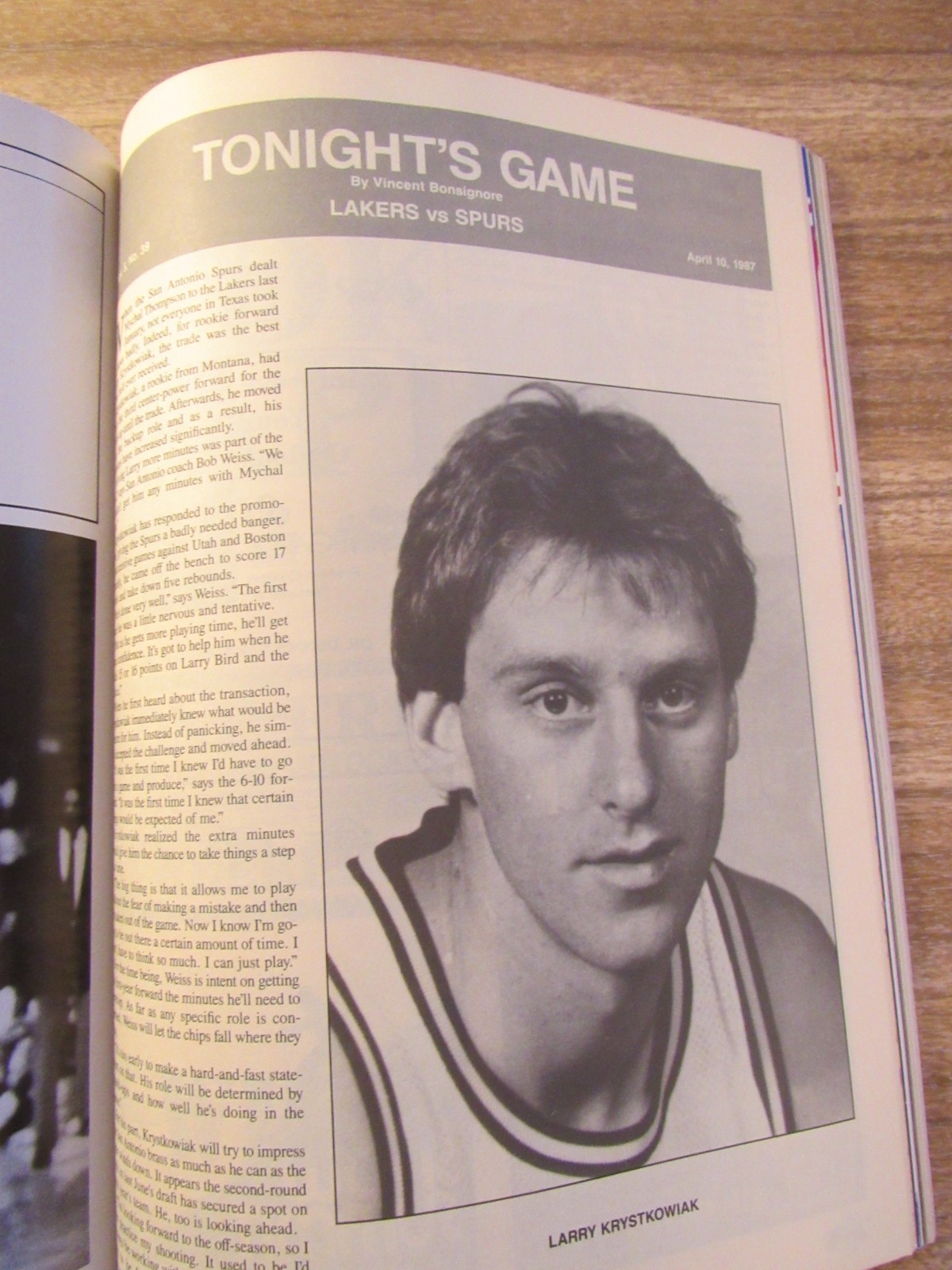 1986-87 Los Angeles Lakers vs. Spurs Program Magic Johnson Triple Double READ