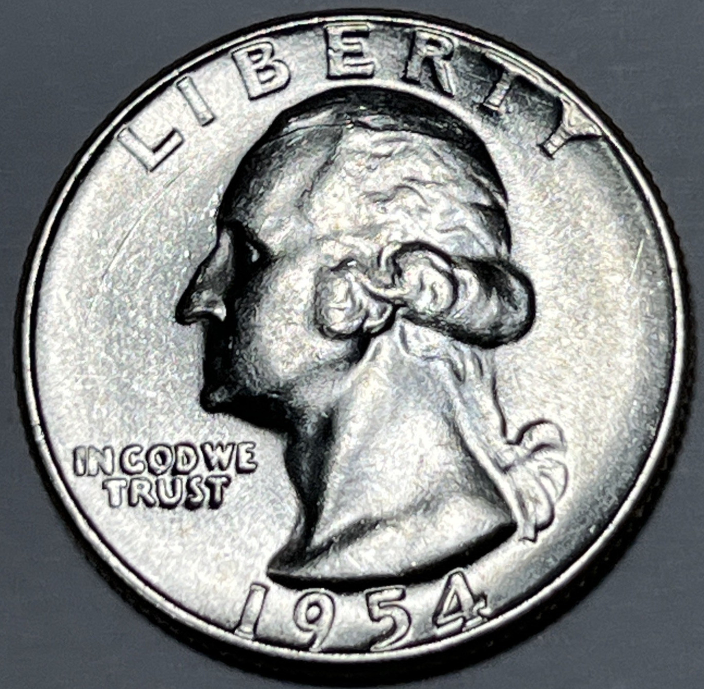 1954 P Quarter Errors Strike Through Grease DDO Long Die Crack Head Uncirculated