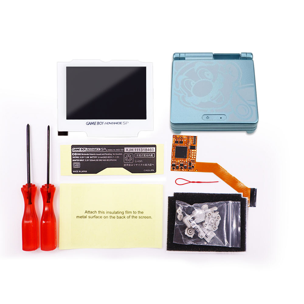 V2 IPS High Backlight Screen LCD Kit Pre-cut Shell White Lens For GBA SP Console