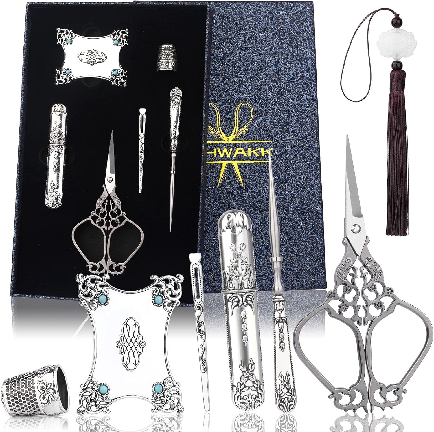 SHWAKK Embroidery Scissors Kit, Vintage with European Style, Silver