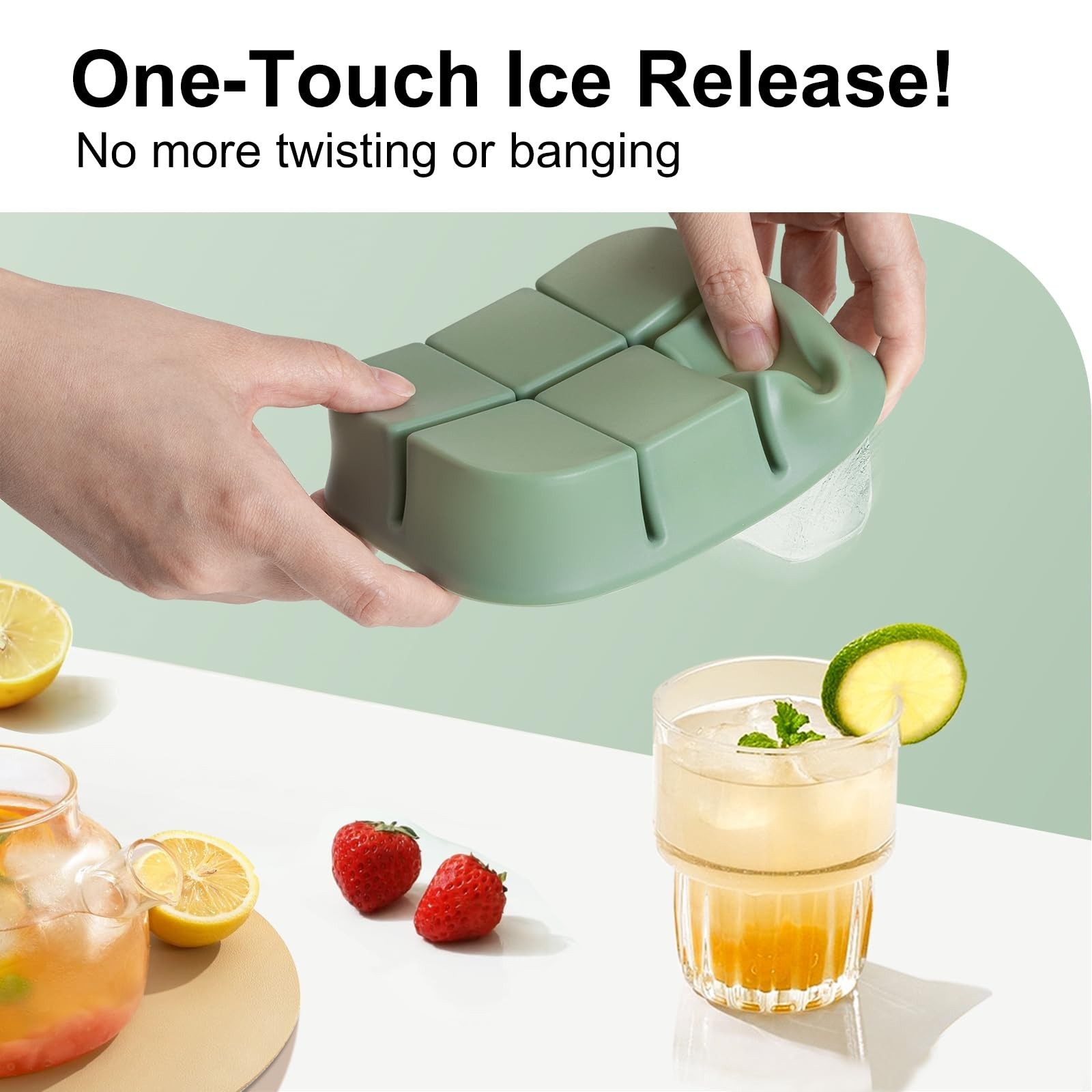 Tvmania Ice Cube Tray 2 Pack Large Silicone Square Ice Maker Removable Lid