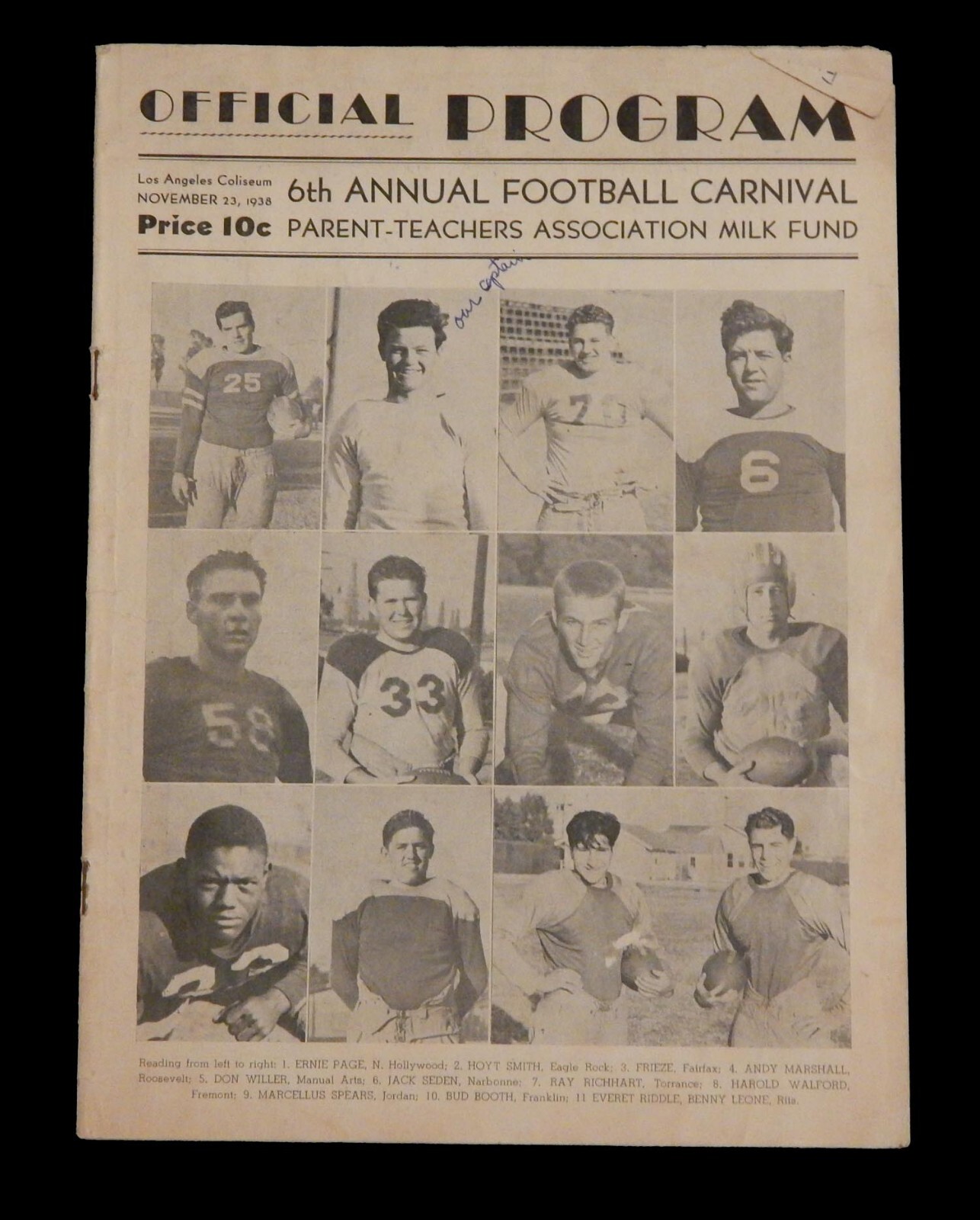 1938 GAME PROGRAM 6TH ANNUAL CARNIVAL GAME LOS ANGELES COLISEUM CALIFORNIA
