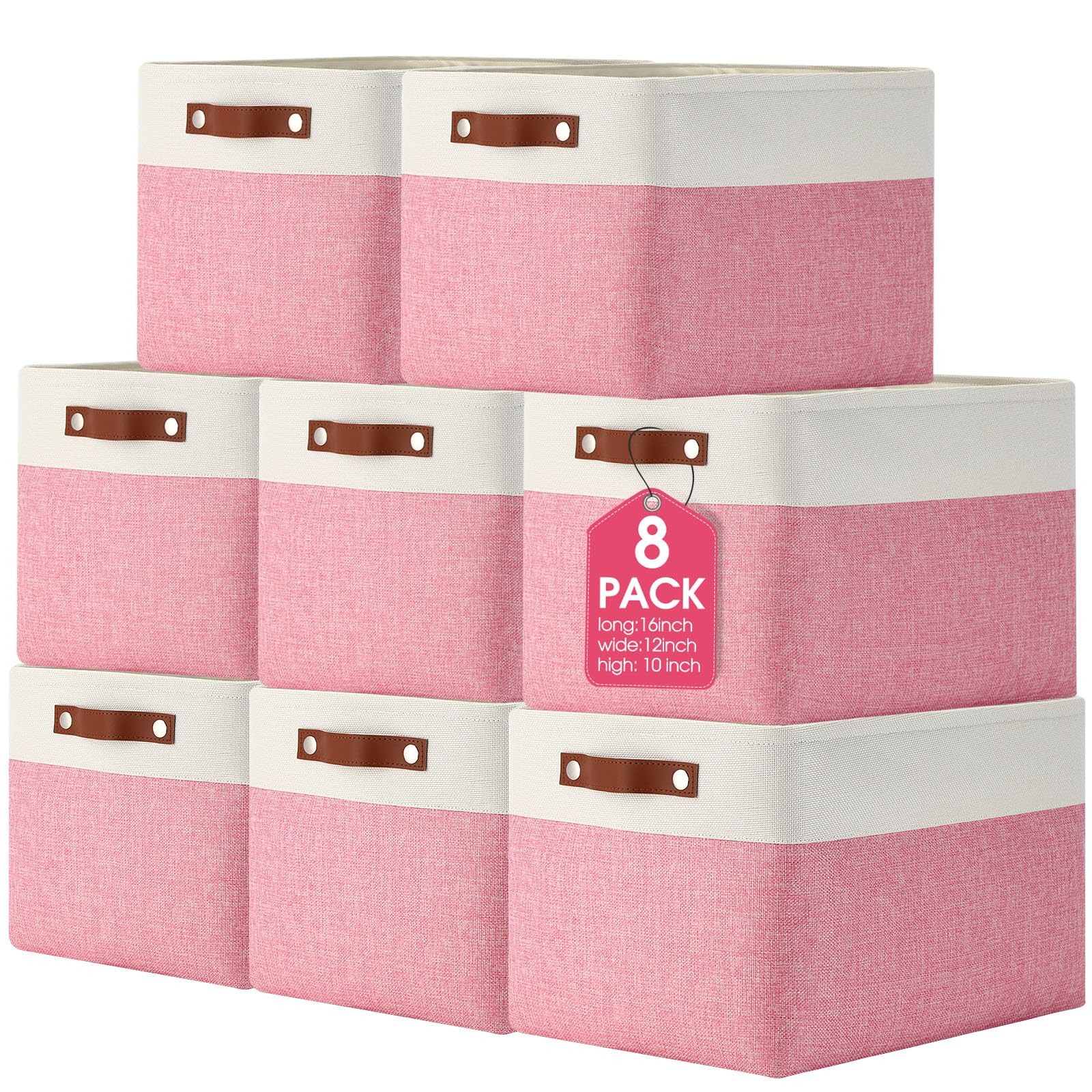 Uiifan 8 Pack 16 x 12 x 10 Inch Large Storage Baskets Collapsible Fabric Stor...