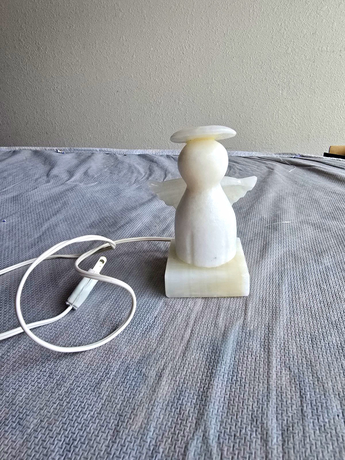 Hand Carved Natural White Onyx Marble Angel Lamp Night Light Glowing StoneAccent